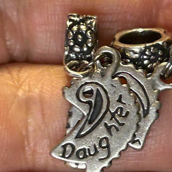 MOTHER DAUGHTER Sterling Heart Charm Set by SJC for PANDORA Bracelet - Picture 2 of 7